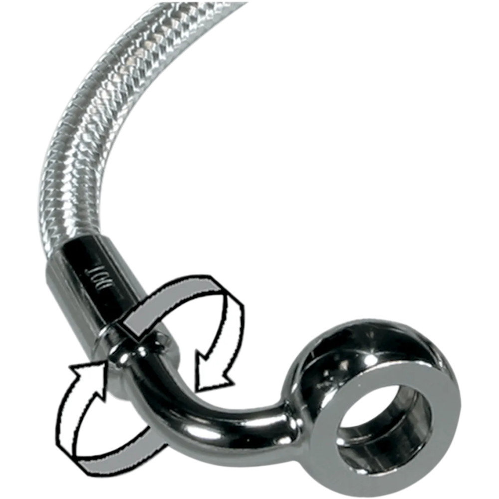 E-Z Align Braided Single Disc Front Brake Line — 117 cm (46"), non-ABS, 10 mm 90° lower banjo, 7/16" 35° upper banjo