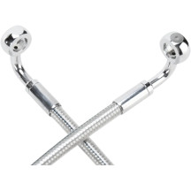 E-Z Align Braided Single Disc Front Brake Line — 132 cm (52"), 10 mm lower 90° banjo, 7/16" upper 90° banjo, non-ABS