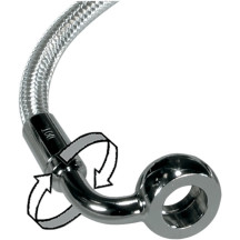 E-Z Align Braided Single Disc Front Brake Line — 96.5 cm (38"), non-ABS, 10 mm 90° lower, 7/16" 180° upper, Chrome