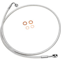 E-Z Align Braided Single Disc Front Brake Line — Chrome, 122 cm (48"), without ABS, 10 mm 90° / 7/16" 180°