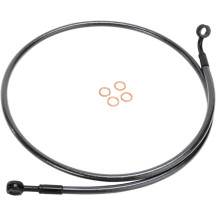 E-Z Align Braided Single Disc Front Brake Line — 96.5 cm (38"), 3/8" 60° lower banjo, 10 mm 180° upper banjo, Black