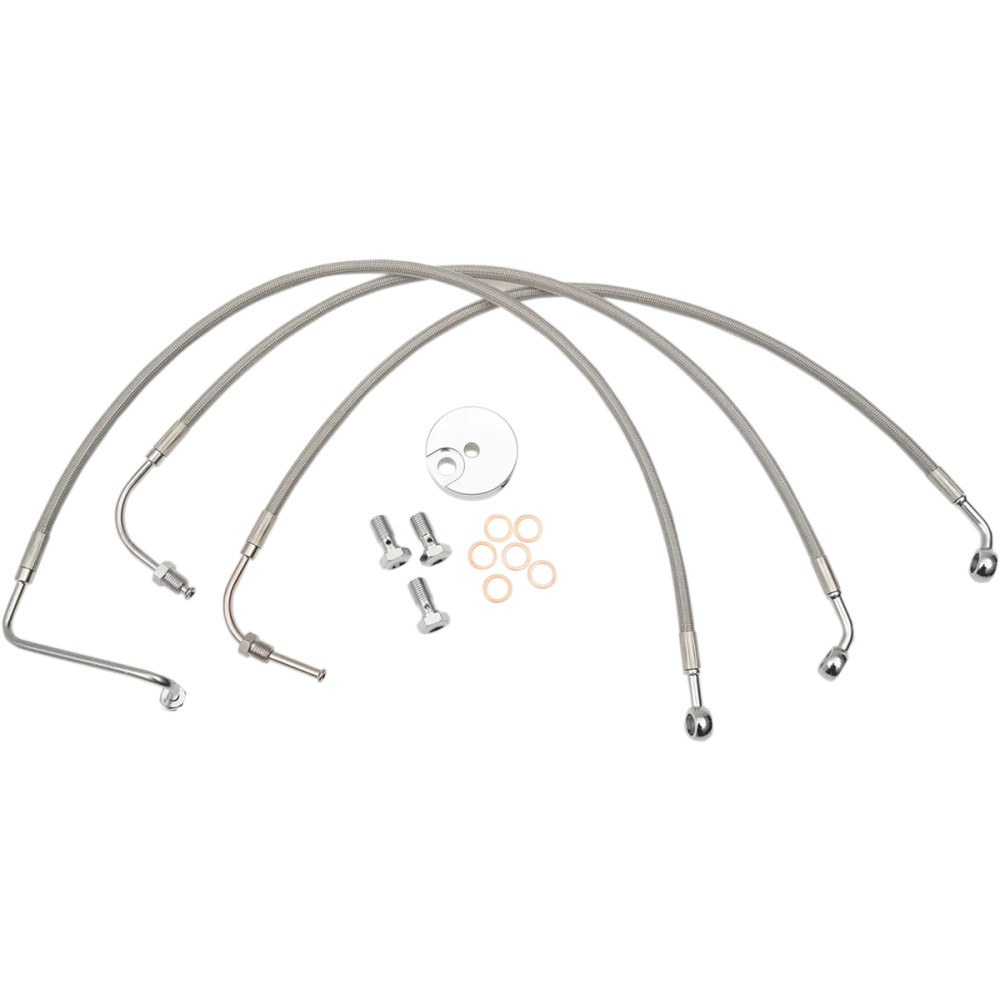 Kit de latiguillos de freno de acero inoxidable — 46 cm–51 cm (18"–20"), ABS o sin ABS, Plata