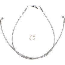 Designer Series Braided Non-ABS Lower Brake Line Assemblies — 15" (38 cm), 22" (56 cm), 12 mm 35° banjo, 10 mm 180° banjo, Sterl