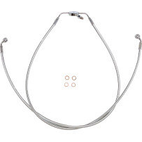 Designer Series Braided Non-ABS Lower Brake Line Assemblies — 15" (38 cm), 22" (56 cm), 12 mm 35° banjo, 10 mm 180° banjo, Sterl