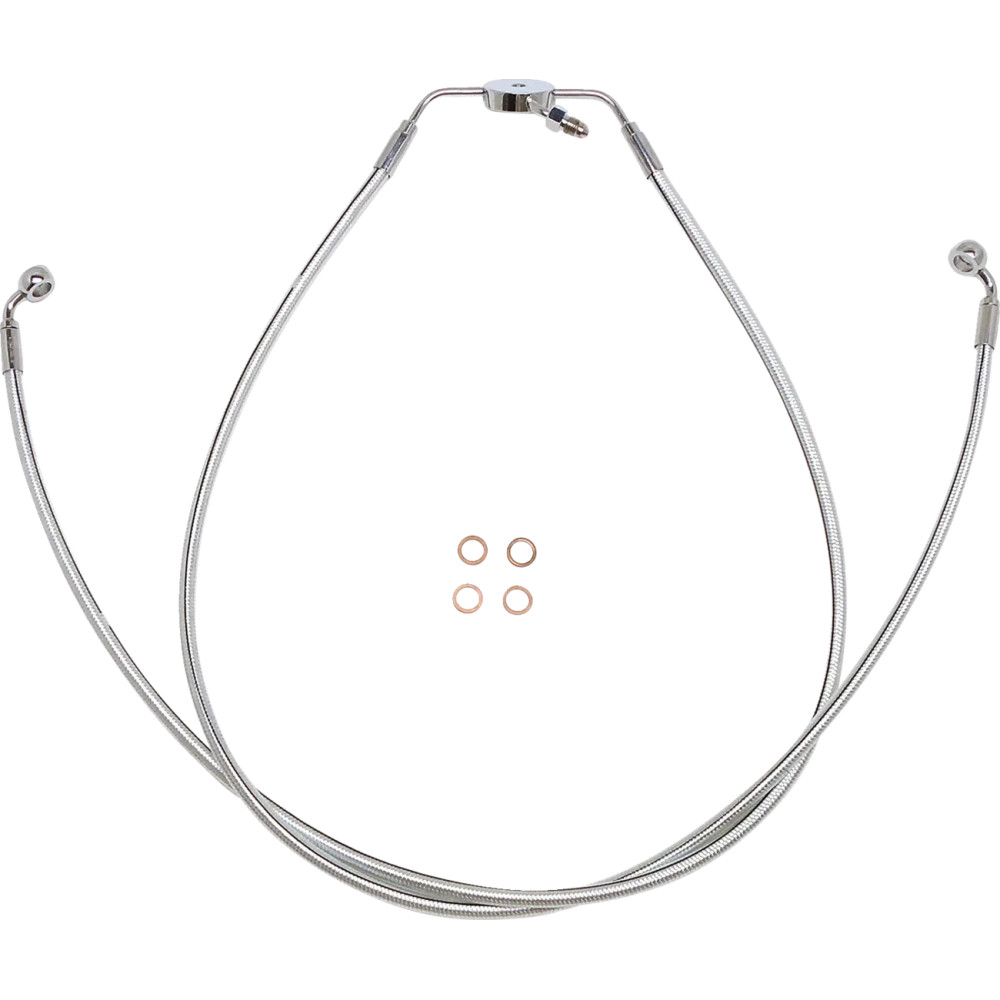 Designer Series Braided Non-ABS Lower Brake Line Assemblies — 15" (38 cm), 22" (56 cm), 12 mm 35° banjo, 10 mm 180° banjo, Sterl