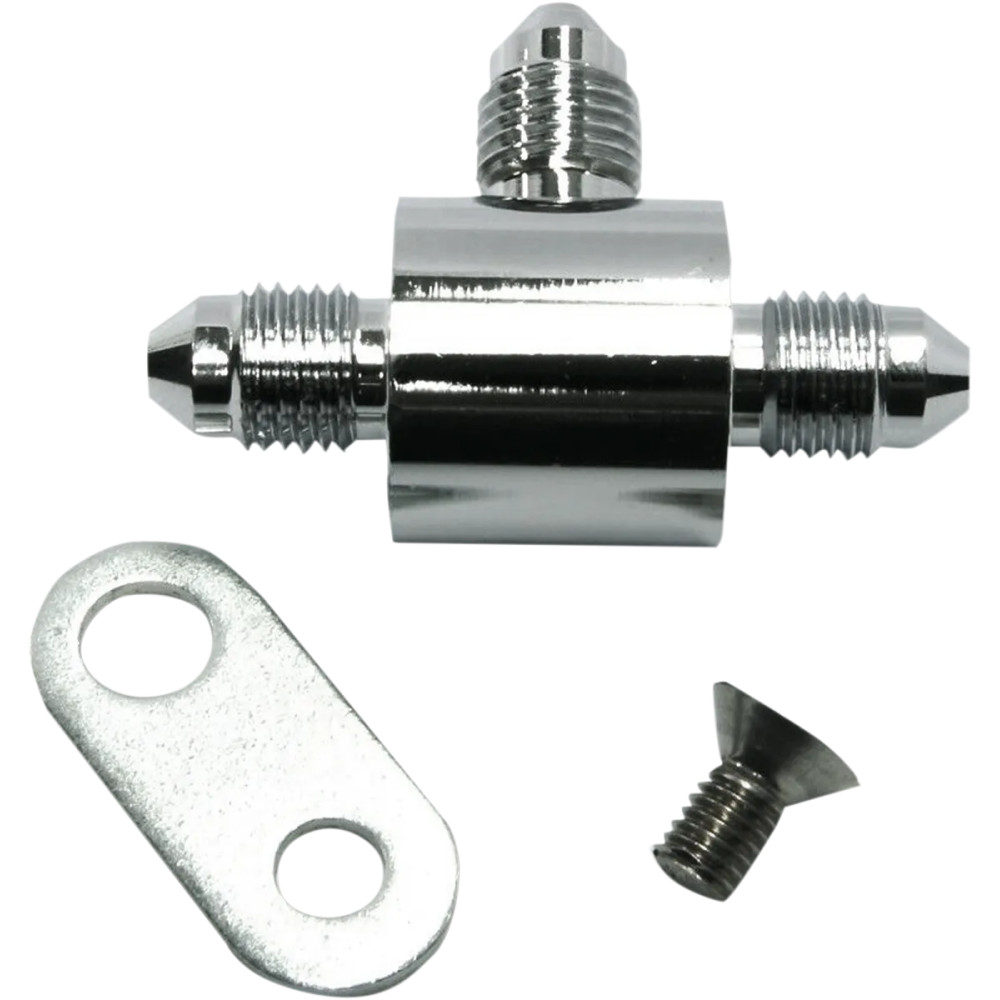 Brake Line T-Block Fitting — AN-3 fitting, Chrome
