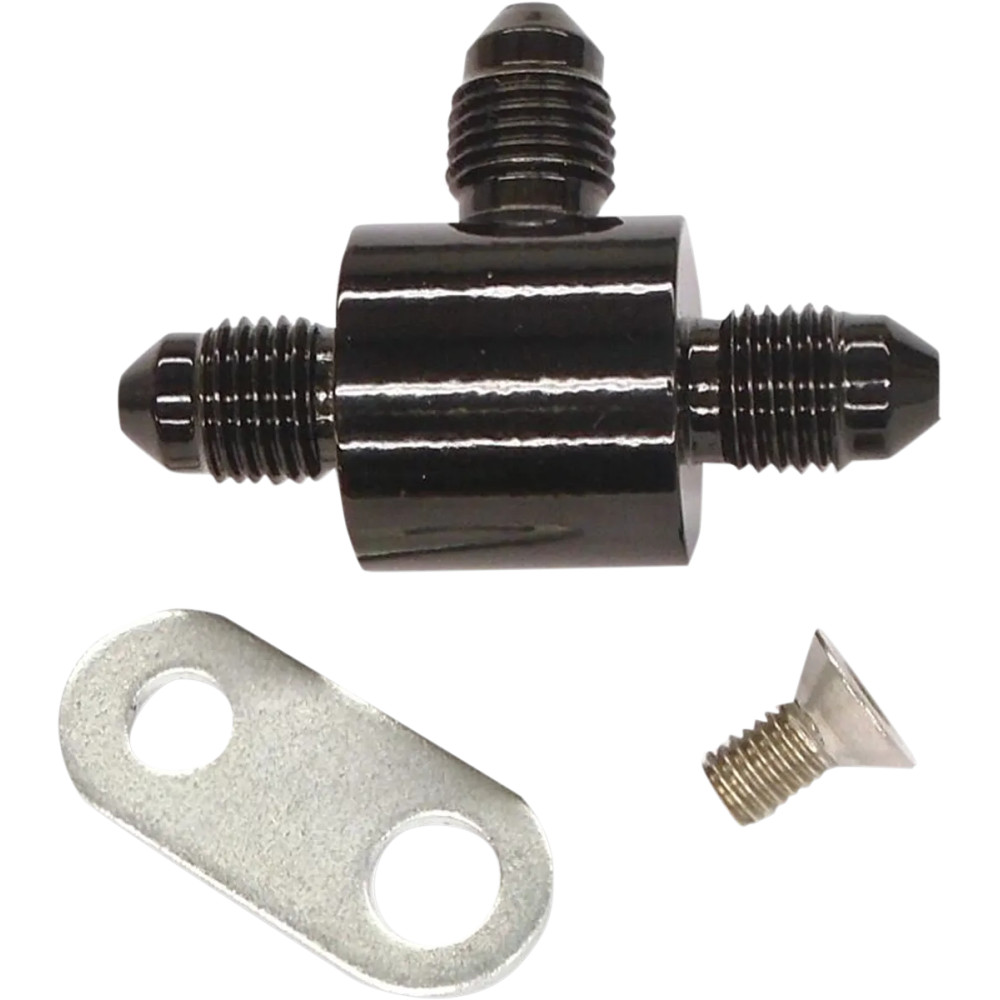 Brake Line T-Block Fitting — AN-3 male, Black