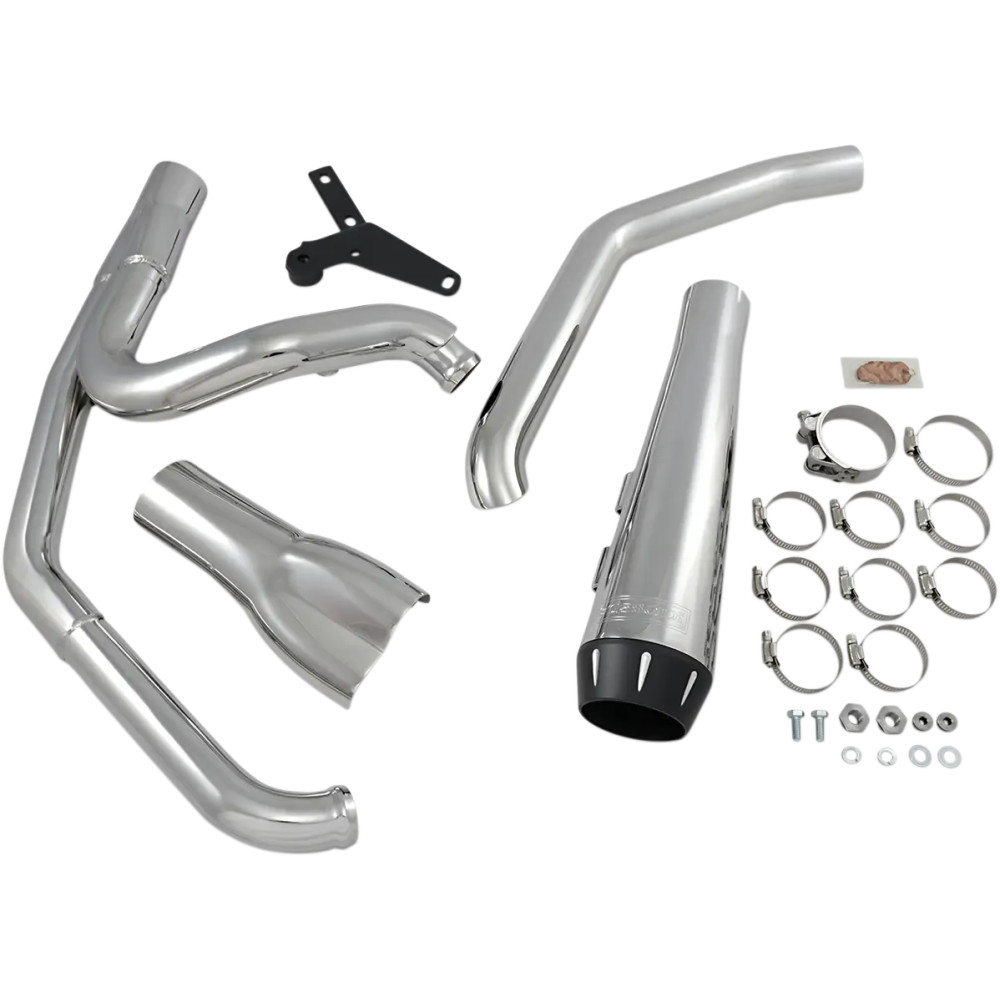 2-into-1 Road Rage Exhaust System — 4" muffler, Chrome, Black end cap