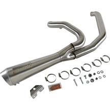 Road Rage 2:1 Short Exhaust System — 4" megaphone muffler, 2-Into-1, raw finish