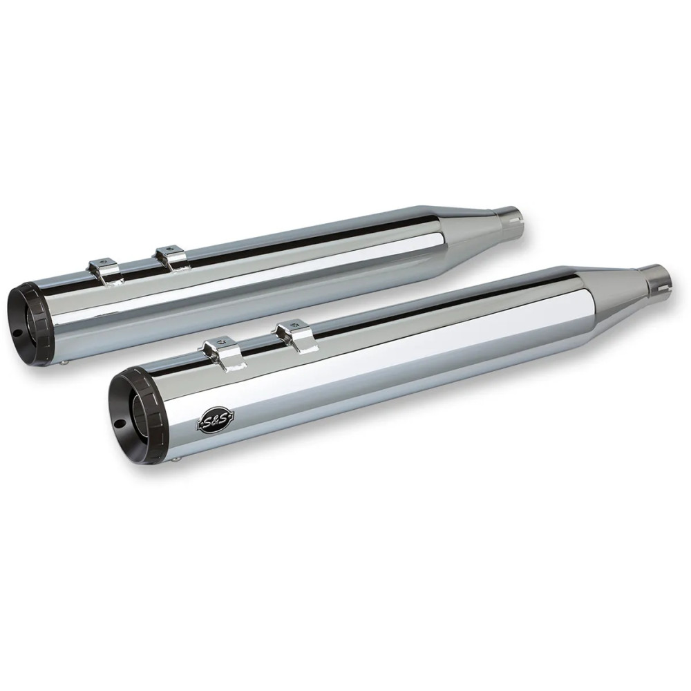 Grand National Slip-On Mufflers — 4" (10 cm) outer diameter, black end cap, chrome finish