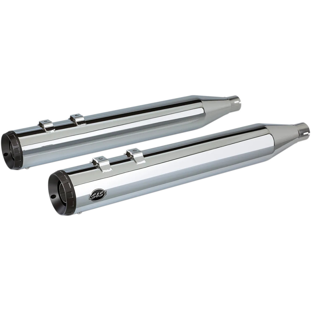 Grand National Slip-On Mufflers — 4" (10 cm), Chrome, black end cap