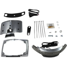 Latitude luz trasera y soporte para matrícula — Compatible con Harley-Davidson®, carcasa cromada, lente ahumado claro