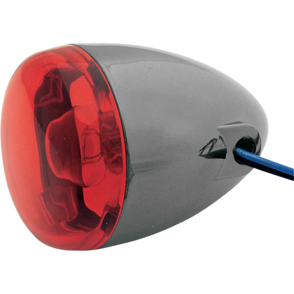 Custom Turn Signal — 12V, rear hollow-bolt mount, black nickel, red lens
