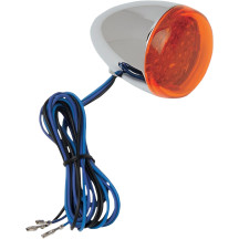 Custom Turn Signal — 12V, chrome housing, amber lens, hollow-bolt rear mount