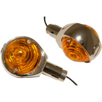 Euro Bar End Lights — 25.4 mm clamp, 12V single filament, amber lens, 47.6 mm overall diameter