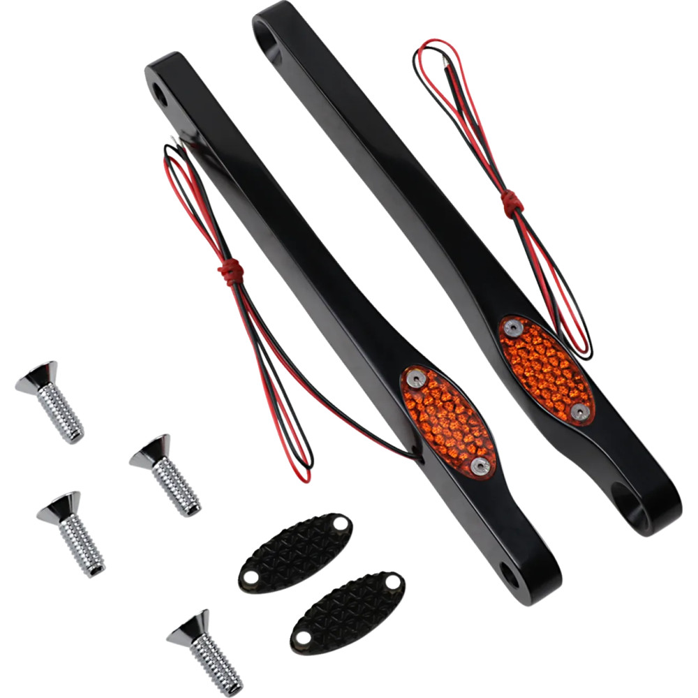 Luces delanteras LED para intermitentes — 12 V, anodizado negro, lente ámbar