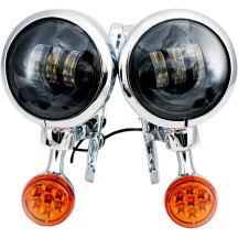 Light Brackets with LED Auxiliary Lights and Turn Signals — 114 mm (4.5") lenses, Amber/Clear