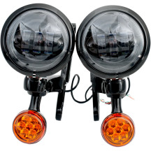 Light Brackets with LED Auxiliary Lights and Turn Signals — 114 mm (4.5"), amber/clear lenses, black trim