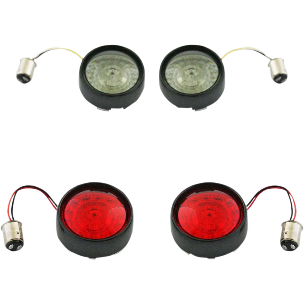 Kit completo de conversión de intermitentes delanteros y traseros con lentes de bisel tipo bullet — LED, zócalo 1157, negro