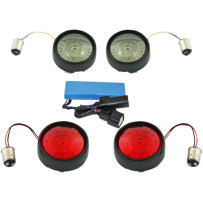 Kit completo de conversión de intermitentes delanteros y traseros con lentes de bisel tipo bala — Compatible con Harley-Davidson