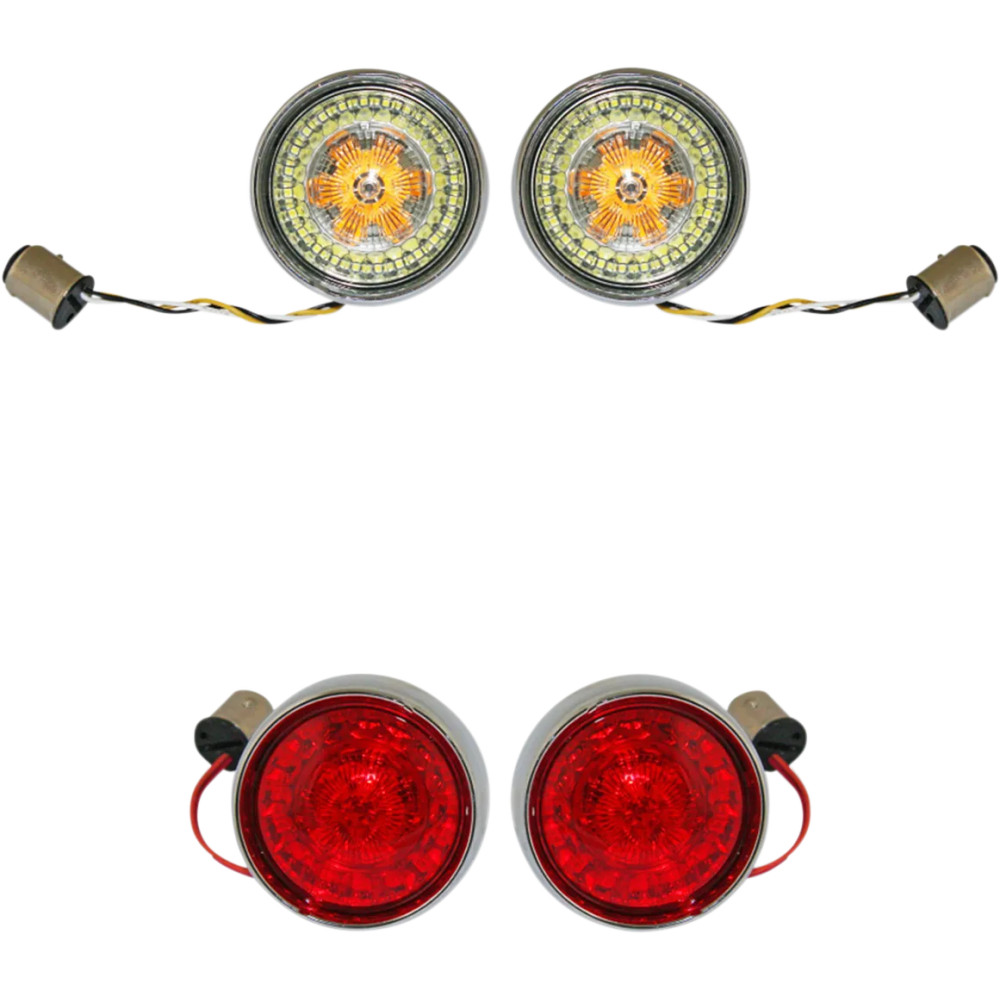 Kit completo de conversión de intermitentes delanteros y traseros con lentes de bisel tipo bala — 1157, cromo, lentes transparen