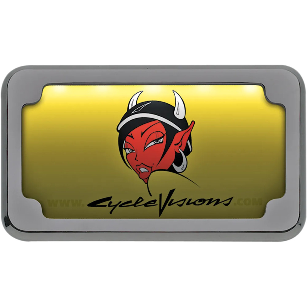 Beveled License Plate with Lights — fits 4" x 7" plates, 4-1/4" H, 7-1/4" W, Chrome