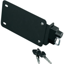 License Plate Mount with Helmet Lock — 7" W x 4-1/4" H backing plate, 5-1/2" x 2-7/8" mounting pattern, Black