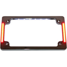 Marco de placa para motocicleta Tri-Horizontal con LEDs empotrados y luz LED para matrícula — 18.5 cm x 11 cm, cromo, horizontal