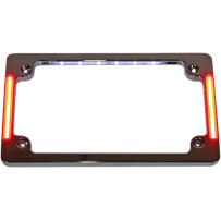 Marco de placa para motocicleta Tri-Horizontal con LEDs empotrados y luz LED para matrícula — 18.5 cm x 11 cm, cromo, horizontal