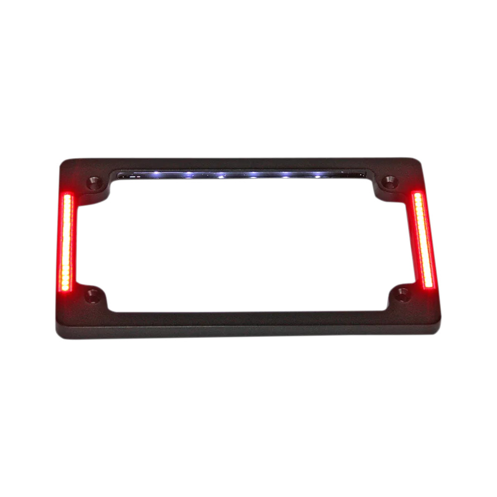 Aro de matrícula horizontal triple para motocicleta con LEDs empotrados e iluminación LED de la placa — 18.5 cm L x 11 cm H, neg