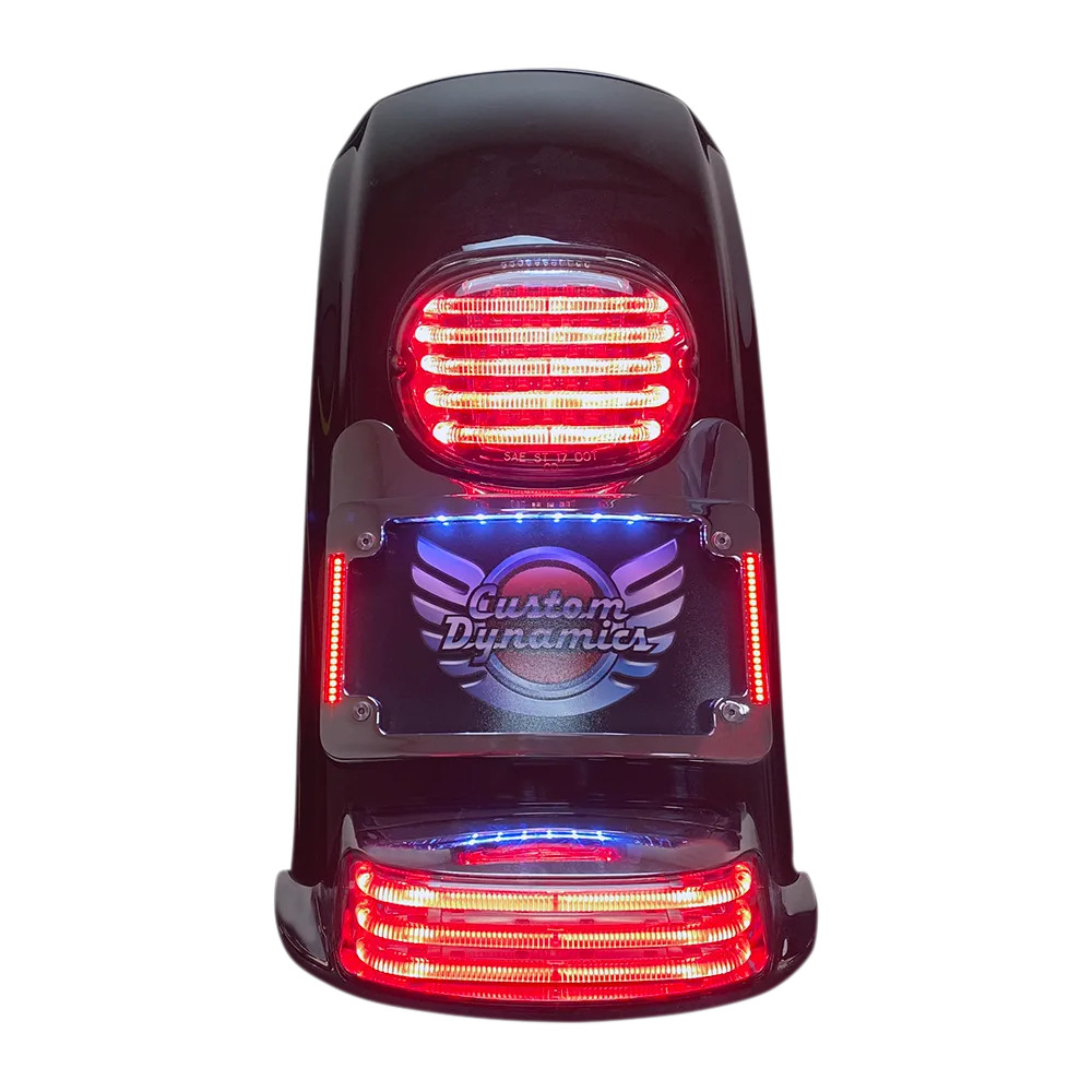 Eliminador de intermitentes con marco de matrícula iluminado Tri-Radius — para Harley-Davidson, carcasa cromada