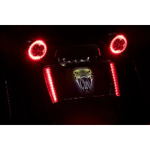 Marco de matrícula iluminado LED — para Harley-Davidson®, carcasa negra, lente roja