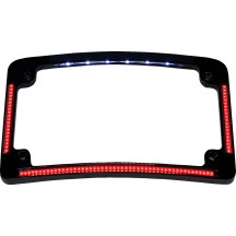 Marco para matrícula Radius con LEDs auxiliares rojos e iluminación de placa — 12V, negro, curvo