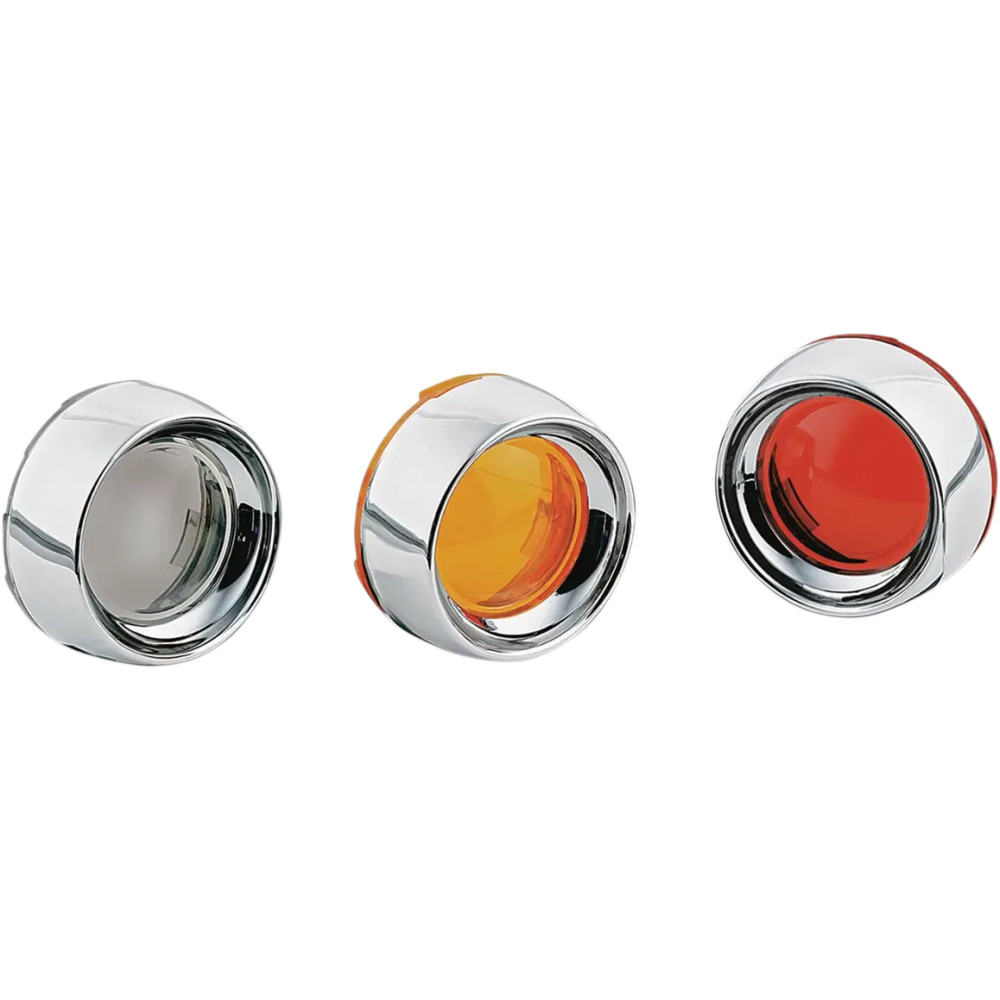 Deep-Dish Bezels with Lens for Bullet Turn Signals — Smoke lens, Chrome housing, Pair