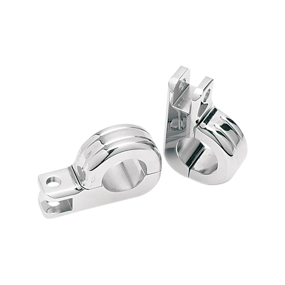 Two-Piece Foot Peg Clamps — 1-1/4" outside diameter, clamp-on, chrome