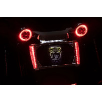 Marco de matrícula iluminado LED — para Harley-Davidson®, carcasa cromo, lente ahumado
