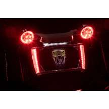 Marco de matrícula iluminado LED — para Harley-Davidson®, carcasa cromo, lente ahumado