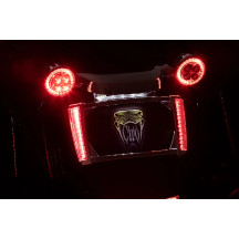 Marco de matrícula iluminado LED — para Harley-Davidson®, carcasa cromo, lente ahumado