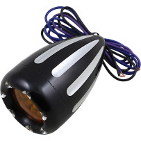 Deep Cut Factory Style Turn Signals W/ LED Fire Ring — 12V, Black housing, Amber lens, Not for FLHX/FLTR