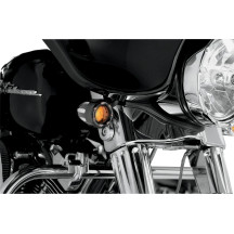 Deep Cut Factory Style Turn Signals W/ LED Fire Ring — 12V, Black housing, Amber lens, Not for FLHX/FLTR