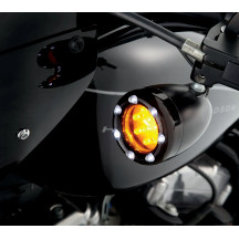 LED "Fire Ring" Kit for Factory "Deuce Style" Turn Signal Housing — dual-filament, fits front & rear, amber lens