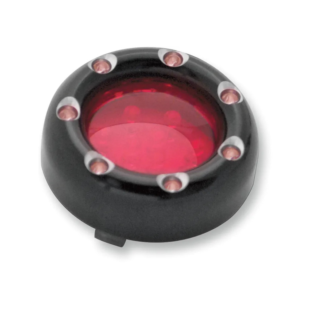 LED "Fire Ring" Kit for Factory "Deuce Style" Turn Signal Housing — dual-filament, red lens, black housing, pair
