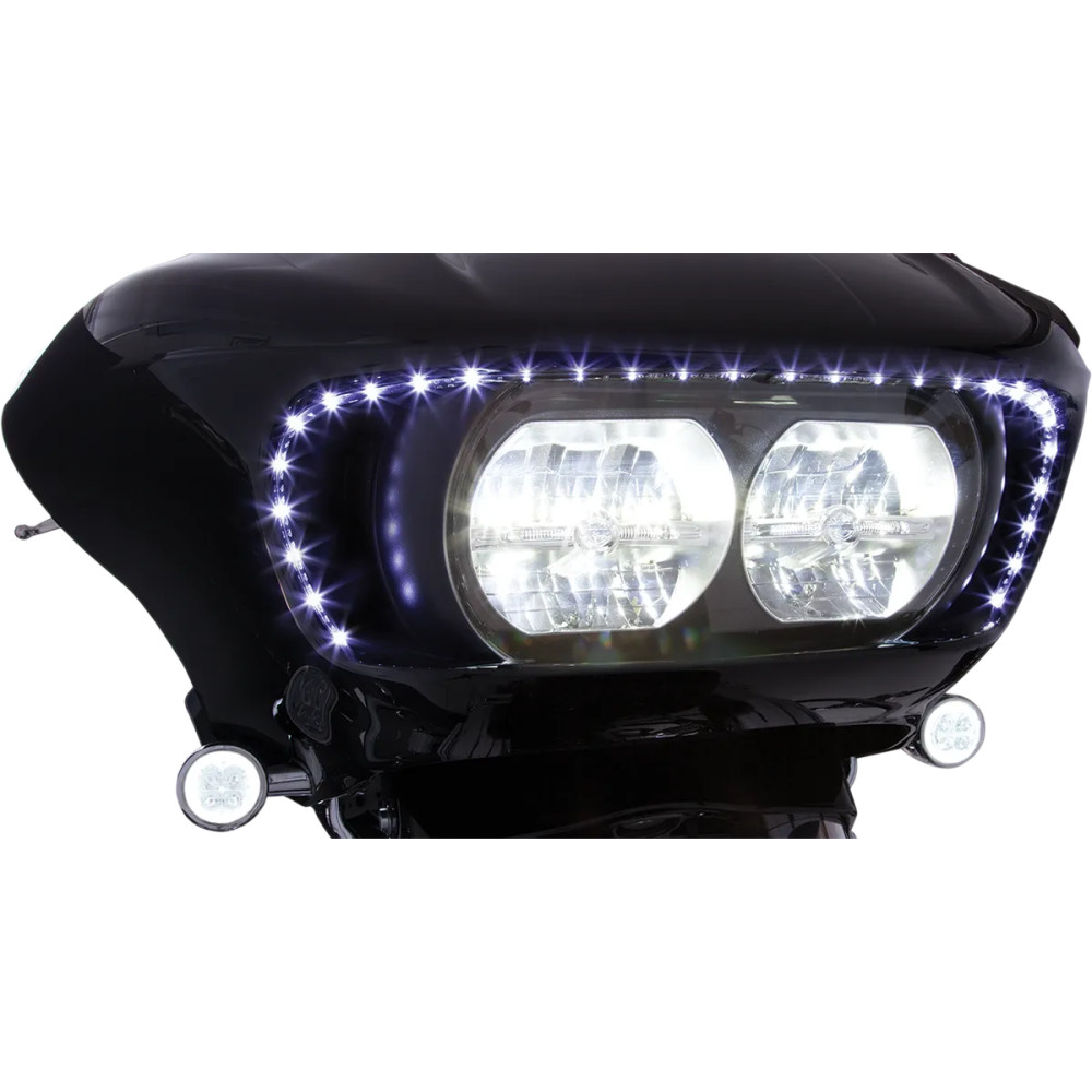Acento iluminado de carenado Road Blade™ LED — carcasa negra, LED blanco y ámbar