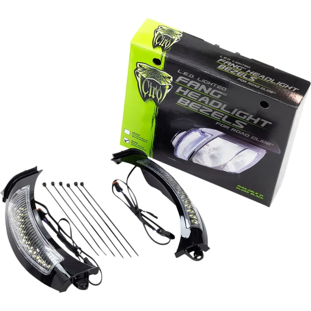 Fang® Aros de faro — Negro, LEDs ámbar/blanco, lente transparente