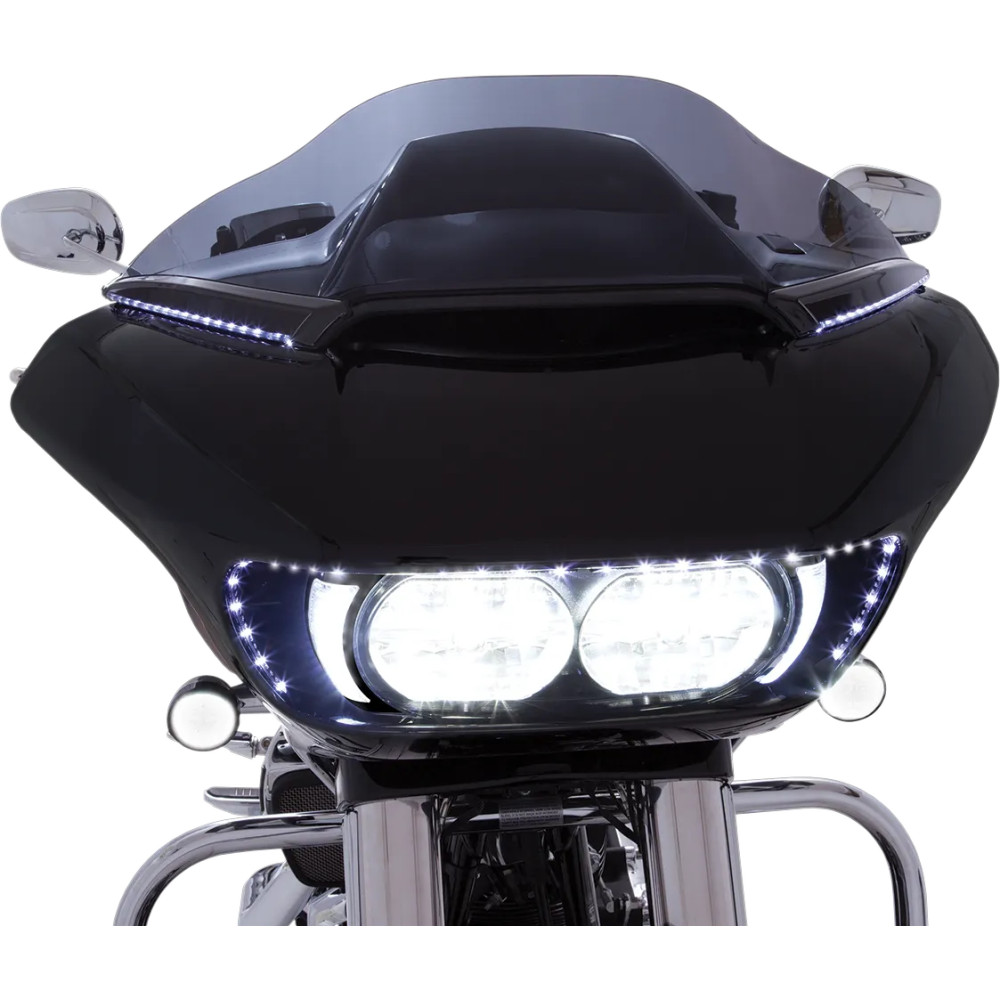 Embellecedor de parabrisas iluminado LED Horizon — Harley-Davidson®, acabado negro, LED ámbar y blanco, kit