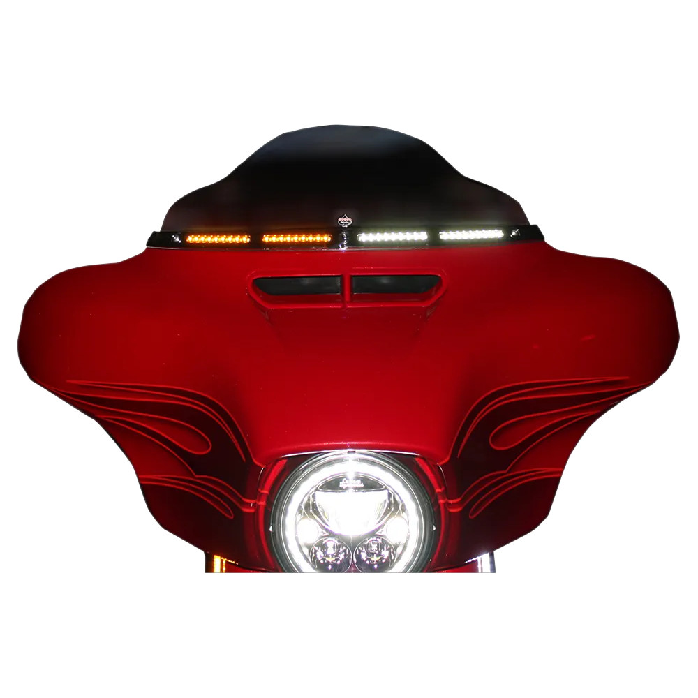 Moldura de parabrisas Batwing Genesis® 4 Dynamic LED — para Harley-Davidson®, blanco y ámbar, lente ahumada
