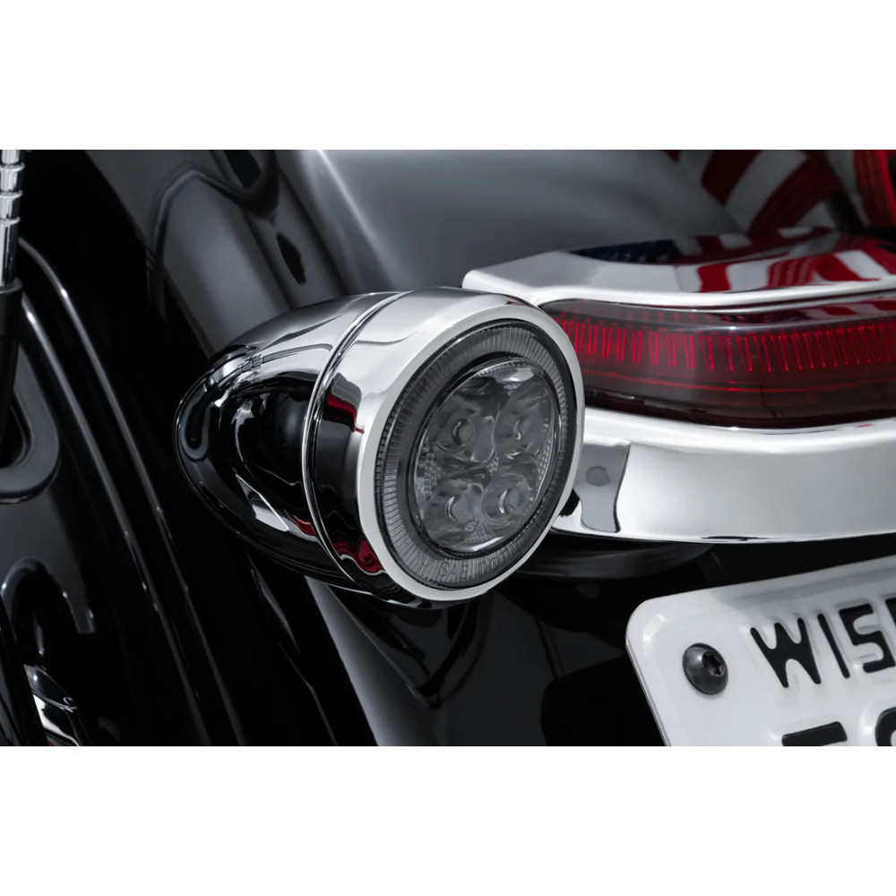 Fang® Rear Turn Signal Light Inserts — 1157 socket, red LED, smoke lens, chrome, pair