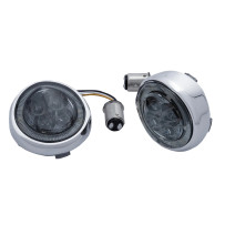 Inserciones delanteras Fang® para intermitentes — casquillo 1157, lente ahumada, carcasa cromada