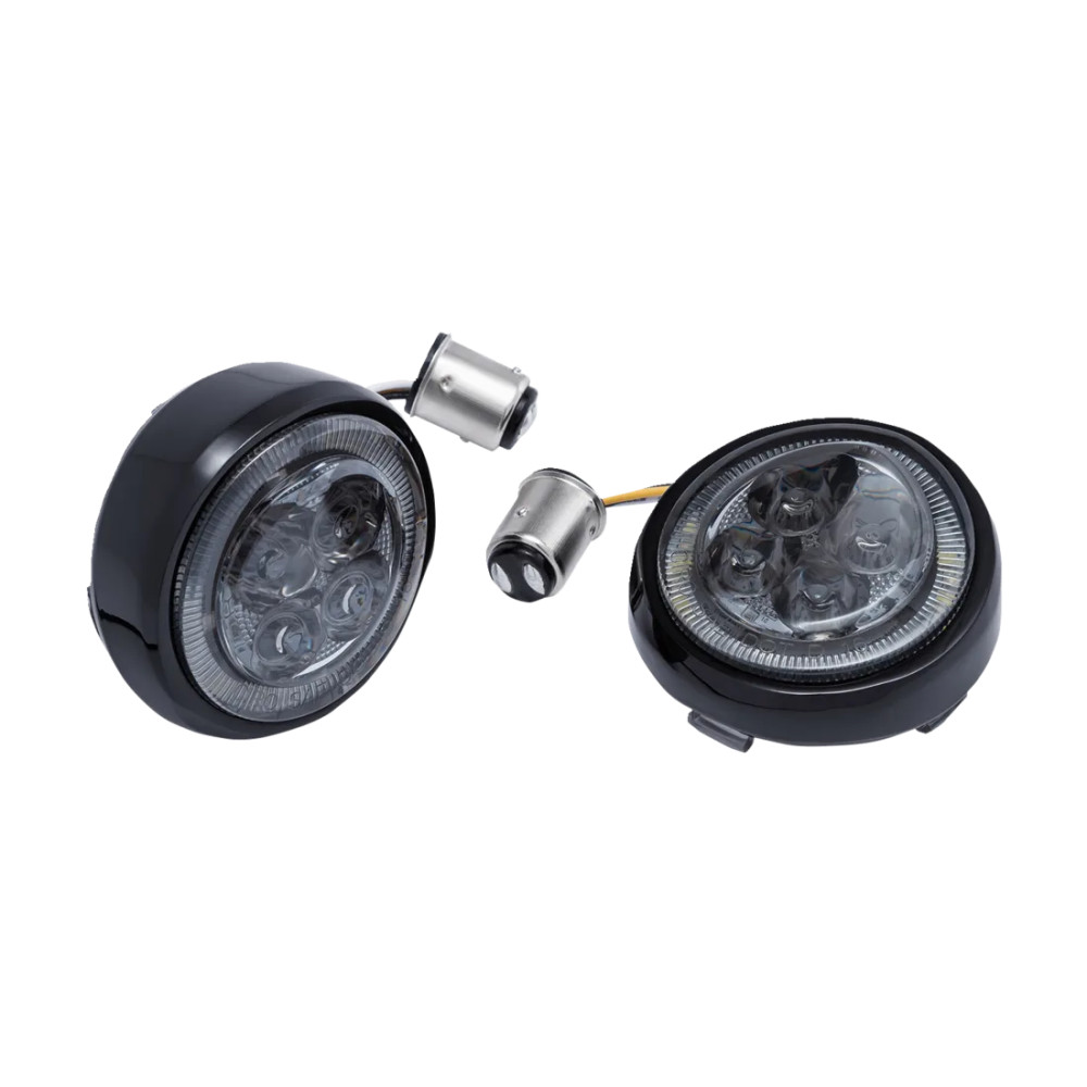 Fang® Front Turn Signal Light Inserts — Fits 1157 socket, Harley-Davidson®, smoke lens