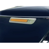 Pestillo de alforja con luces de acento bicolor — LED ámbar y rojo, carcasa cromada, Compatible con Harley‑Davidson
